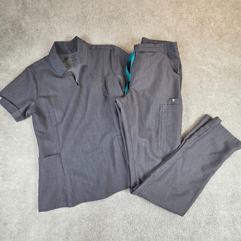Figs Scrub Set Womens XS Gray Inala Scrub Top Yola High Rise Scrub Pants XS Tall